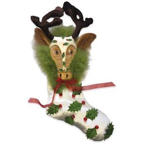 Dept 56 Patience Brewster Krinkles Reindeer Beaded Feathered Stocking New NWT